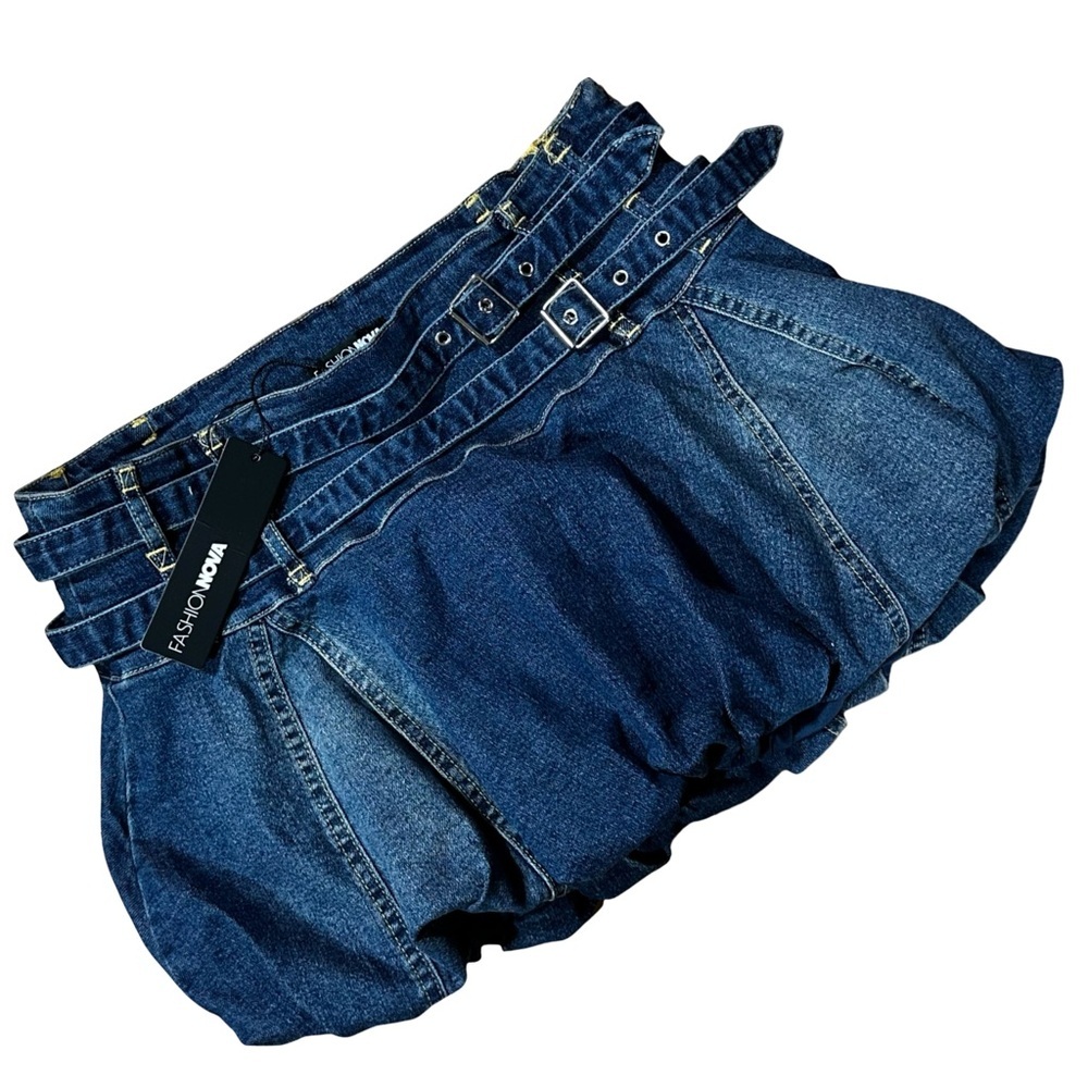 NWT Fashion Nova Bianca Bubble Denim Micro Mini Skirt Dark Wash Size Small